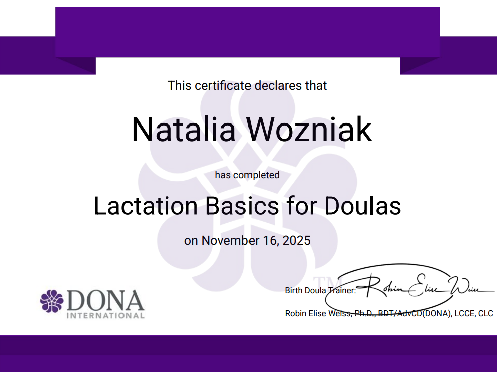 certificate for natalia wozniak for lactation certificate